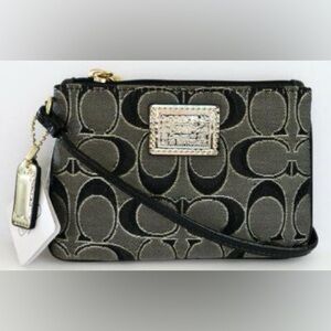 Coach Black and Gray Signature Canvas Wristlet